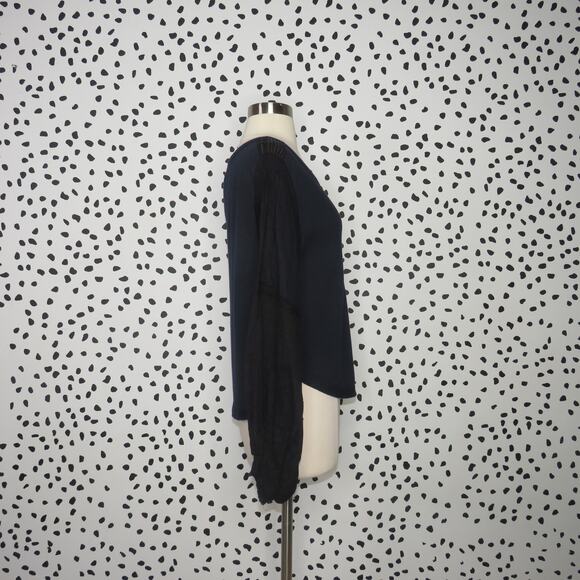 Free People Navy Mixed Media Light Magic Henley Balloon Sleeve Top - Picture 8 of 12